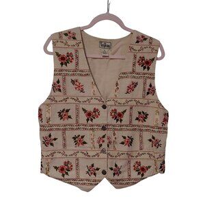 Tantrums Rose Floral Button Vest Cottage Granola Girl Indie Prairie Grandma Core